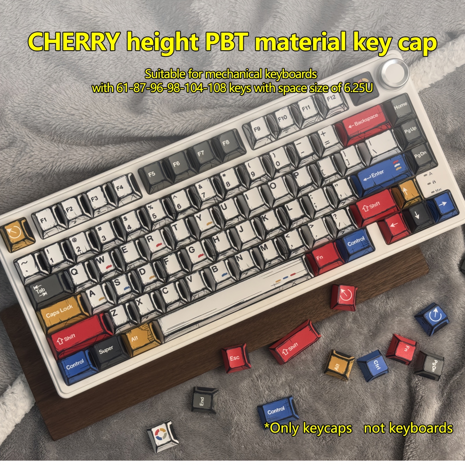 

Cherry Original Height Pbt Material Keycap Set With Cartoon - Suitable For With 61-87 Key And 6.25u Space Size