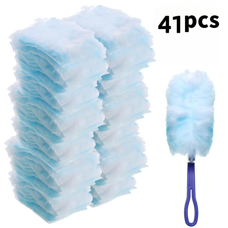 TEMU 40pcs Blue Anti-static Dusting Cloths, With 1pc Handle, For Cleaning Furniture, Cars, Keyboards, Living Room, Bedroom, Kitchen, Air Conditioner