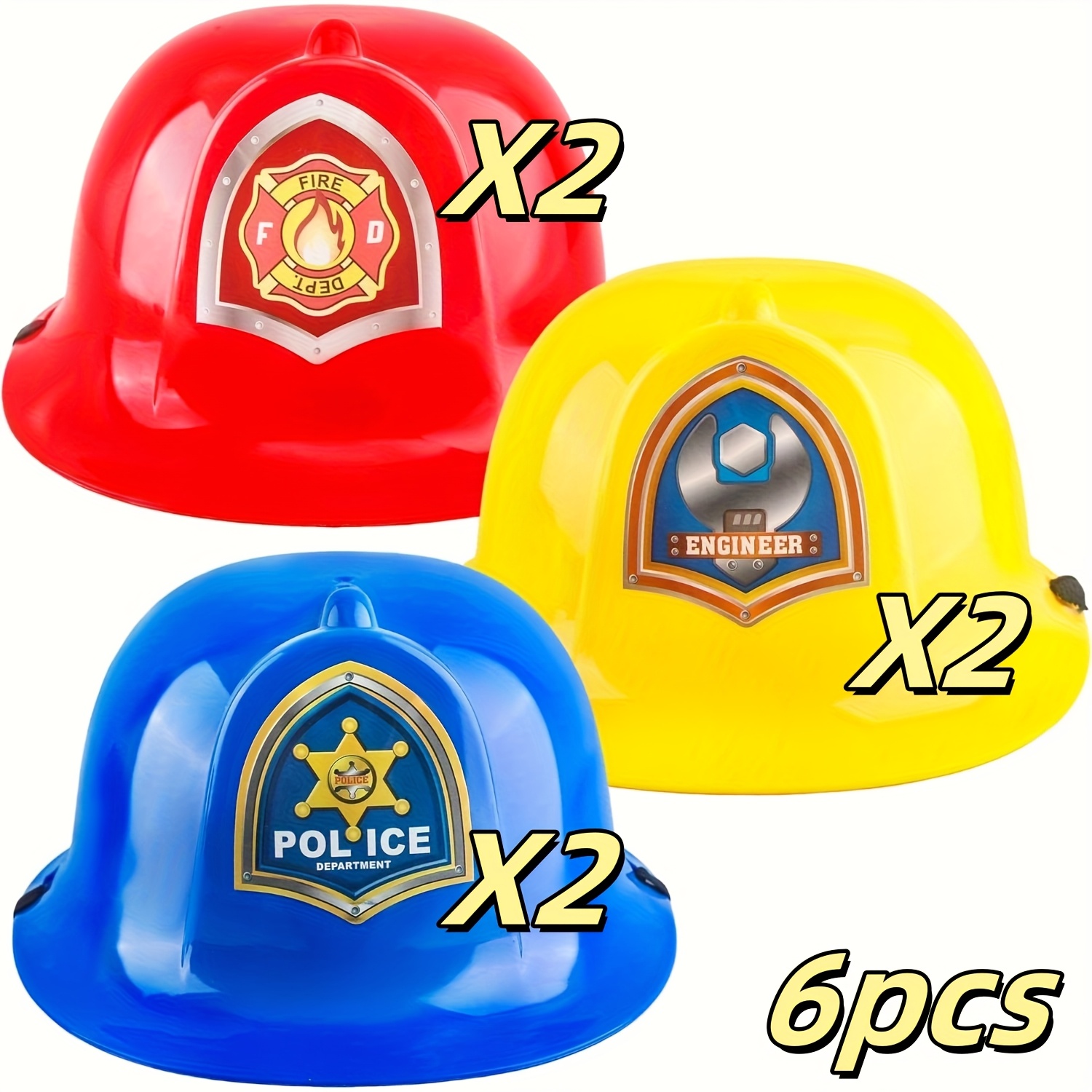 6pcs Plastic Fireman Hat Police Engineer Helmet Construction Career Role   Hats for Cosplay