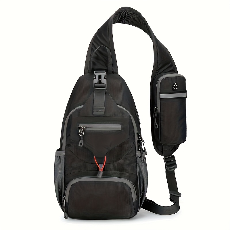 Sport Sling Bag for Men and Women Large Capacity Crossbody Travel and Hiking Bag with Adjustable Strap, Multiple Pockets, Earphone Hole, Nyl