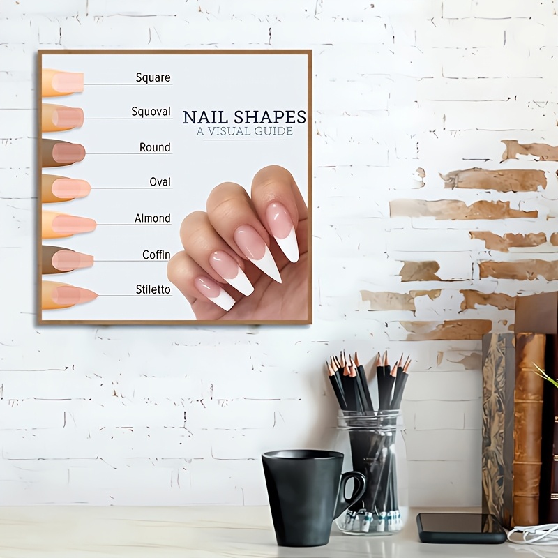 Image of 2d Flat, 2d Flat, 1pc, No Frame, 12×12 Inches, Nail Salon Poster Guide For Nail Shapes, Artistic Poster Painting Canvas Wall Art For Modern Decoration In Living Room And Bedroom