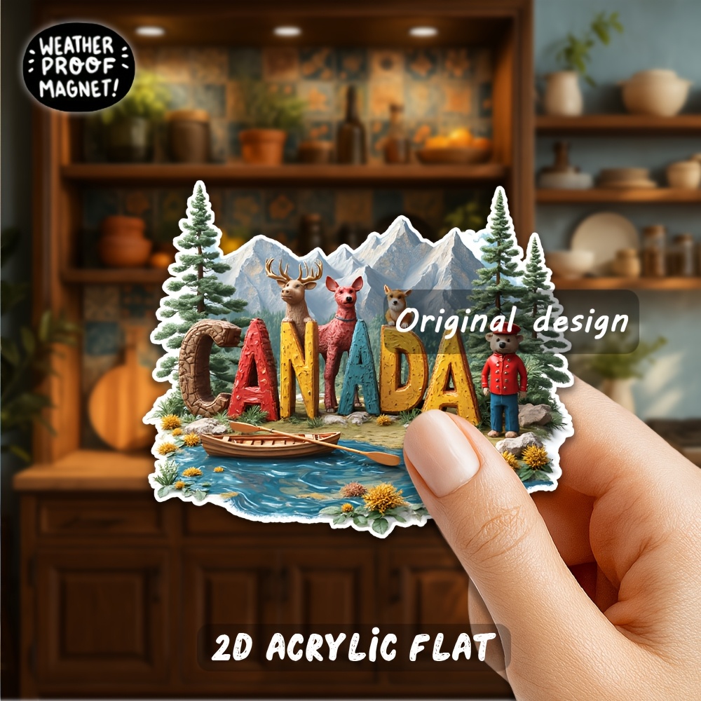 TEMU 1pc Canada-themed Acrylic Fridge Magnet With Backing - Vintage Travel Poster Style Canadian Landscape Decor (3.15-inch Fridge Magnets For Fridge