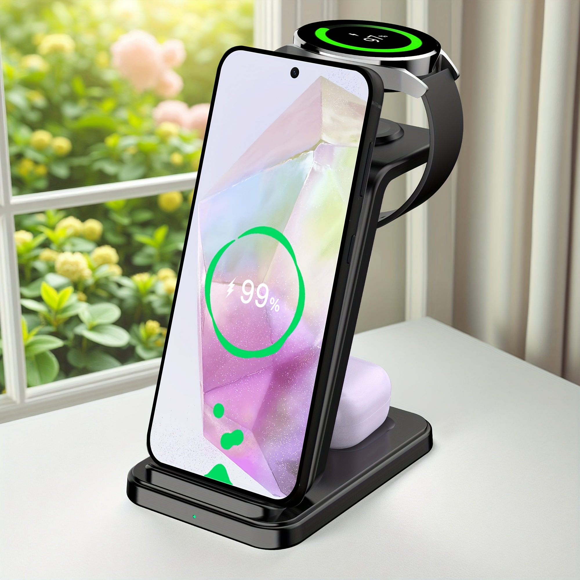 3 In 1 Wireless Charging Station For Watch Ultra/classic/8/7/6/5/4, For Earbuds Buds2 Pro/live/buds Pro/buds+/buds, Desktop Stand Wireless Charger For S25/ultra/s25+/edge/s24 Fe/s23+/z Flip/note 20/10