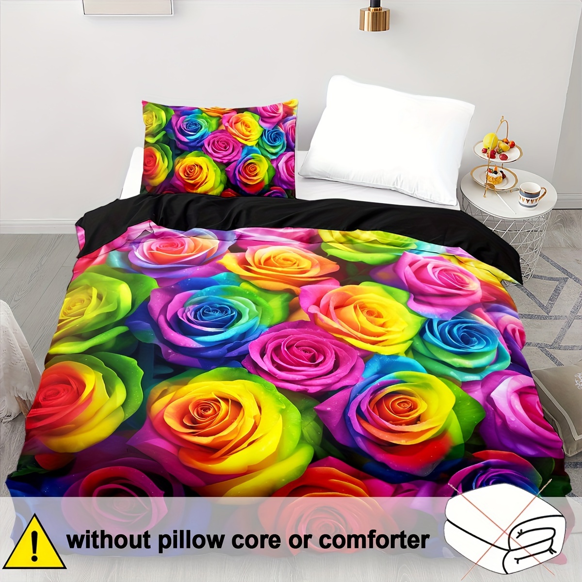 TEMU 2/3pcs Duvet Cover Set, Soft And Comfortable, Rose Duvet Cover Twin, Duvet Cover Set Twin Size Rose Rainbow, 3d Rose Bedding Twin Bed Set,
