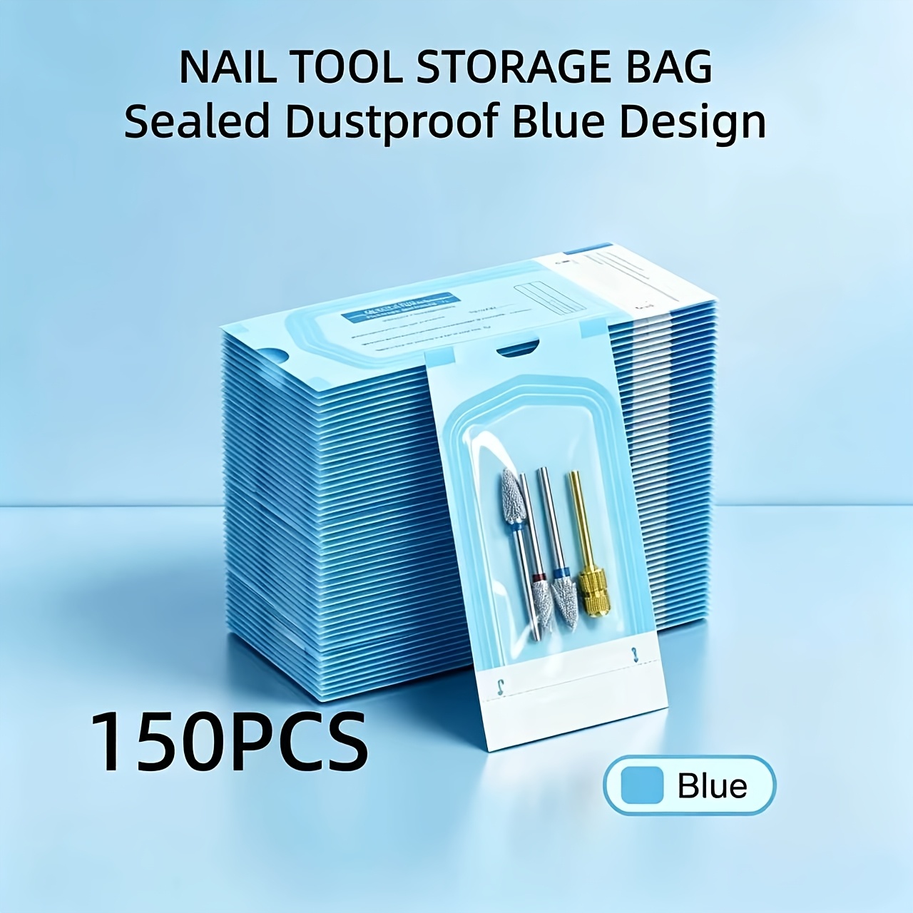 TEMU 150pcs Blue Storage Packaging Self-sealing Bag Small Nail Tool Storage Bag, High Temperature Resistant Inner Visible Exquisite Packaging Bag
