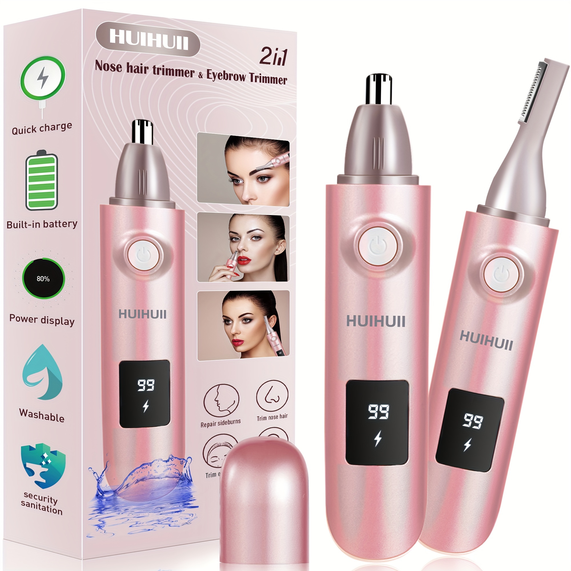 

Ear And Nose Hair Trimmer With Led Display, Painless Usb Rechargeable Nose Trimmer For Women, Lightweight Facial Hair Trimmer, Blades (pink)