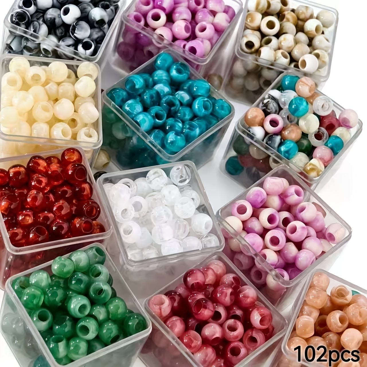 TEMU 102pcs 8mm Vintage Style Large-hole Round Beads, Imitation Jade Acrylic Beads For Decorative Bead Crafting, Handmade Bracelets, Necklaces,