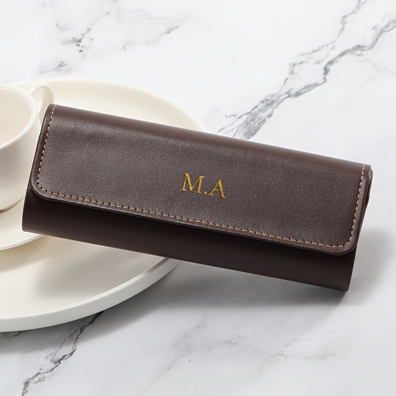 Personalized Diy Golden Name Synthetic Leather Stylish Men Women Portable Durable Eyewear Storage Bag