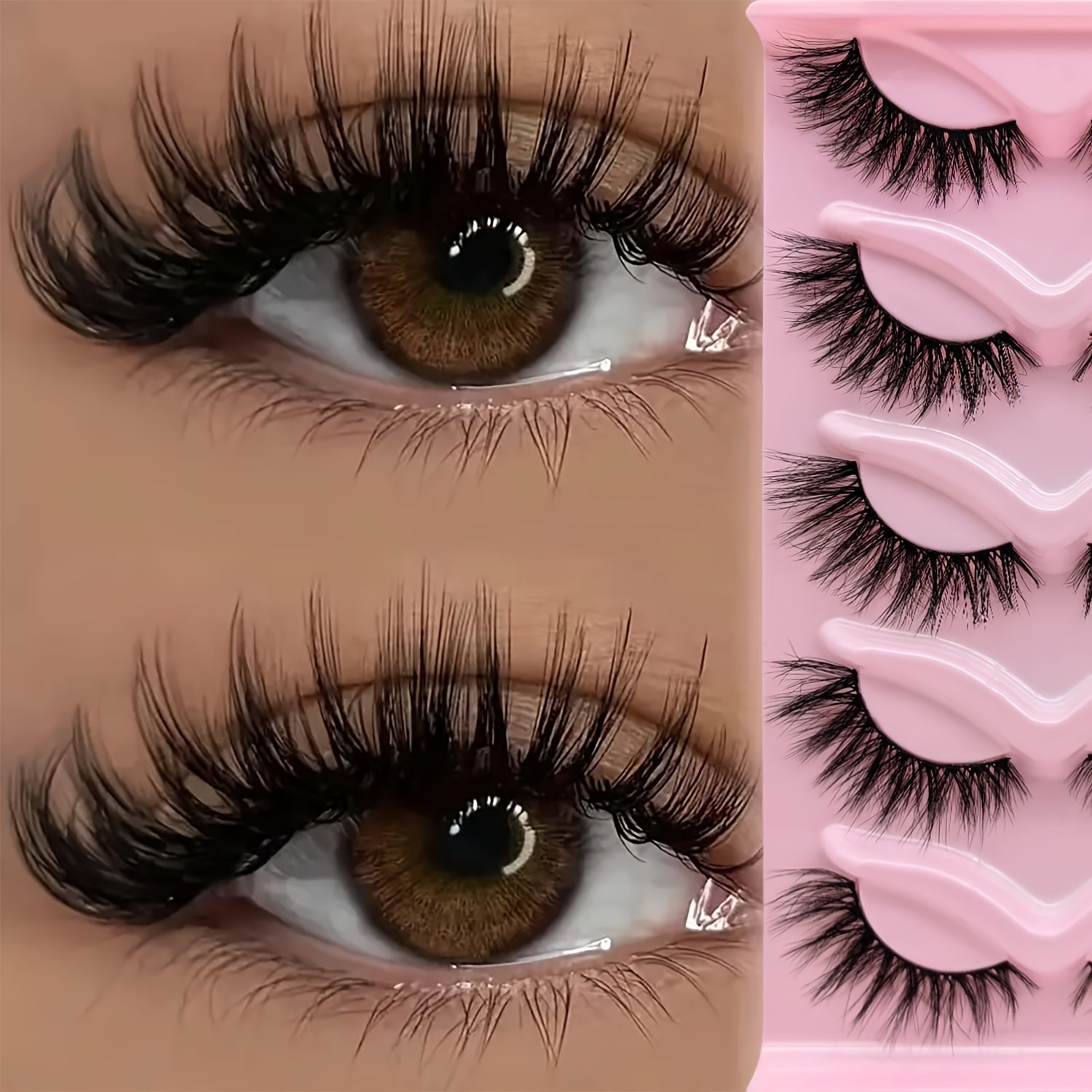 5 Paar Kunstnerz-Wimpern 20 Mm – Voluminöses 3D-Band, Transparent, Wiederverwendbar Für Dramatischen Look