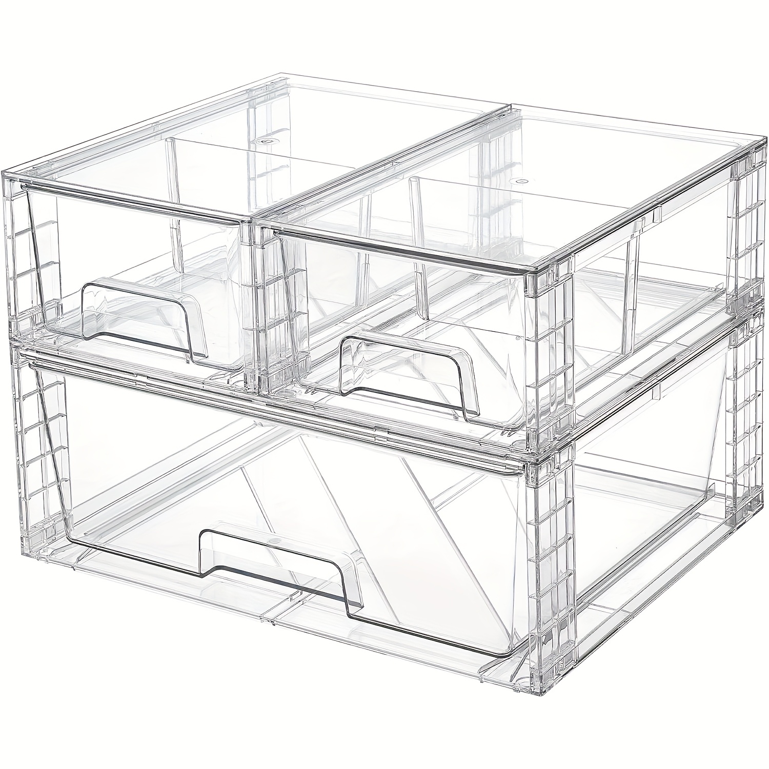 3 Pack Stackable Storage Drawers, Acrylic Bathroom Under Sink Organizers, Clear Plastic Storage Bins For Closet, Cabinet, Pantry Organization