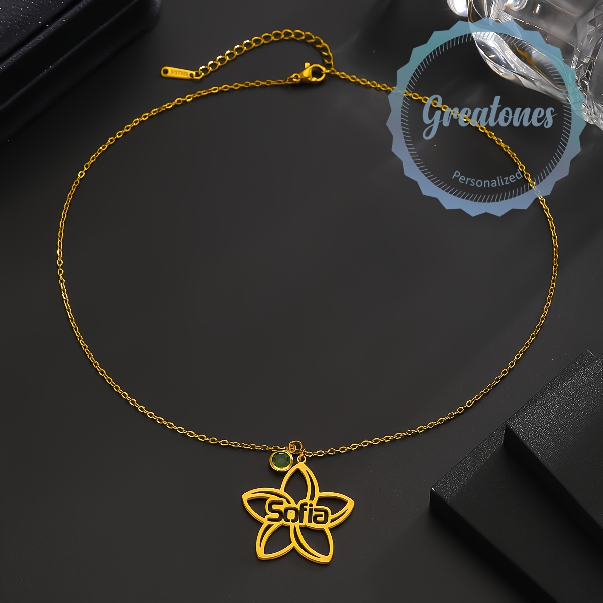 Custom Name Openwork Flower Pendant Necklace, Stainless Steel