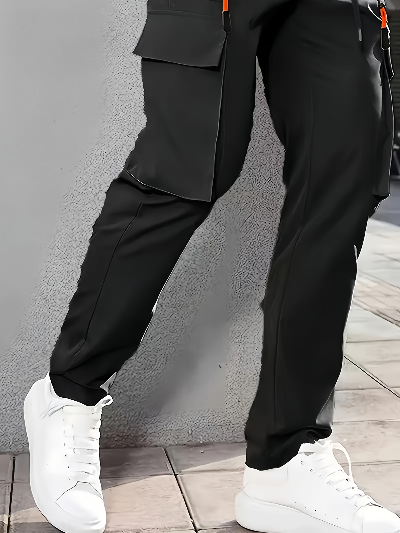 mens loose cargo pants black polyester non stretch   regular fit multiple pockets casual sports style   pants casual fit pants durable casualwear details 21