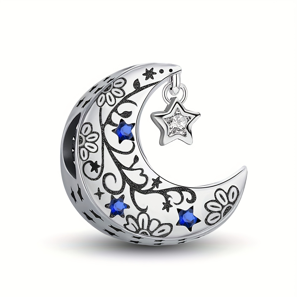 Image of 1pc Moon Five-pointed Star Beads, 925 Silver Plated Beads Suitable For Bracelets, Jewelry Making Additions Birthday Valentine's Day Mother's Day Christmas Gifts For Women