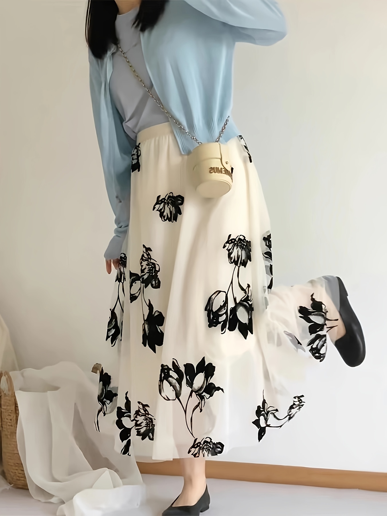 elegant floral print velvet skirt women chic style Temu Mauritius