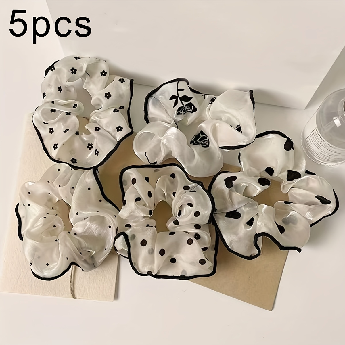 E-shop 5/10 Stück Sanfte Polka Dot Herz Blume Dickdarm Haargummi Schöner High-End Haargummi