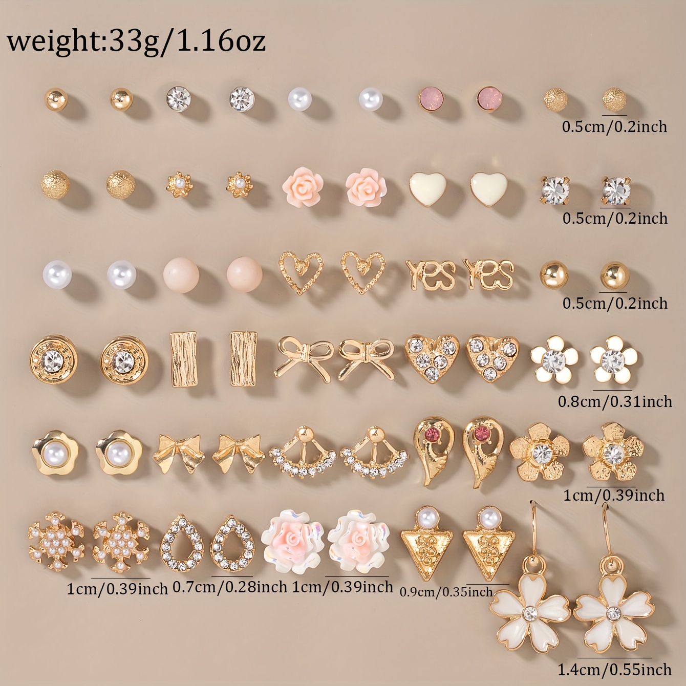 30-Pair Women's Stud Earrings Set