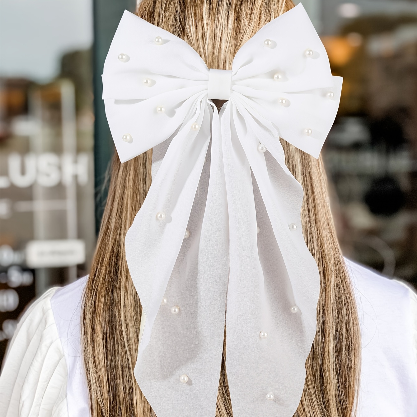 1pc imitation pearl bow hair clip women elegant solid - Temu