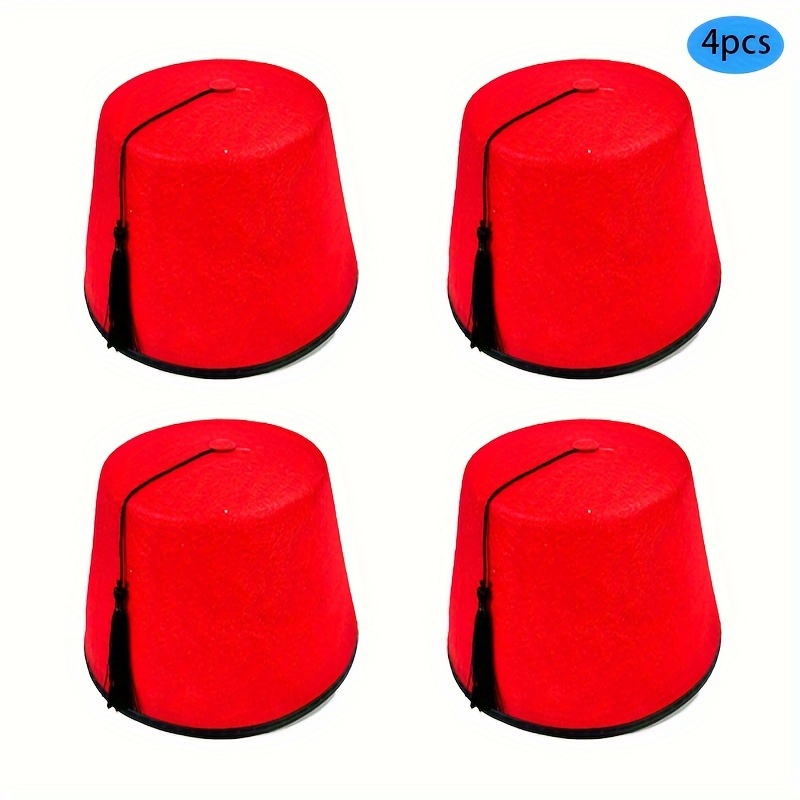 TEMU Décoration de chapeau turc pour fête d'année, bandana rouge, chapeau marocain à pompons, pendentif plat à pompons, ensemble de chapeau en tissu