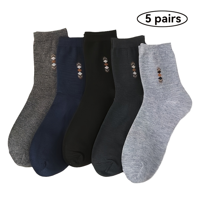 TEMU 5/10 Pairs Men's Sweat-absorbent Mid-calf Socks, Durable And Wear-resistant, Comfortable And Breathable, Elastic Business Socks, Wear,