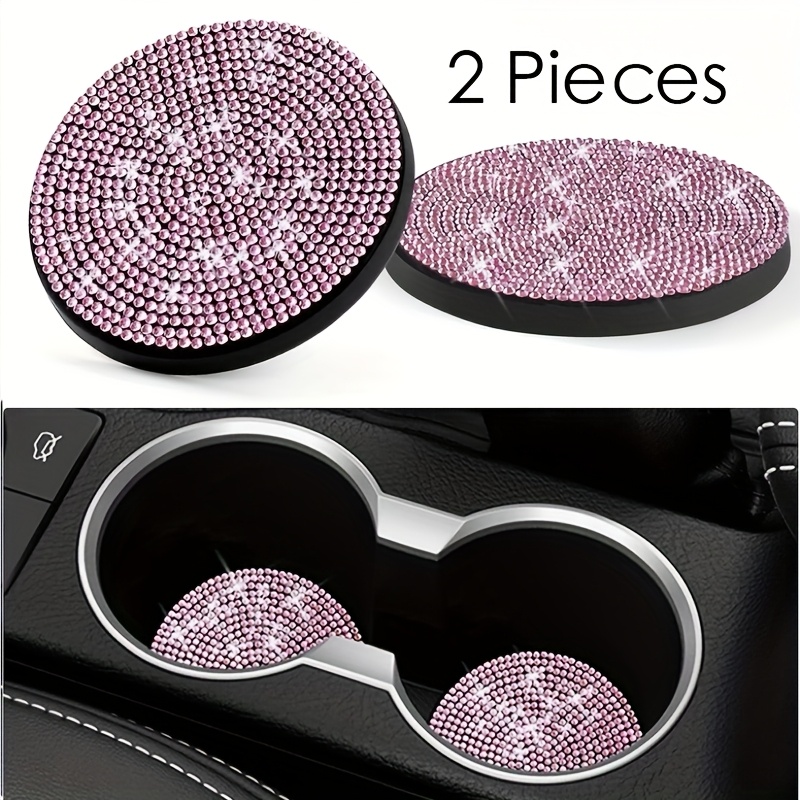 Car Cup Holder, 2pcs Crystal Non-slip Insert Floor Mats Set - Universal 2.75-inch Accessories Gift In Silvery/black/pink