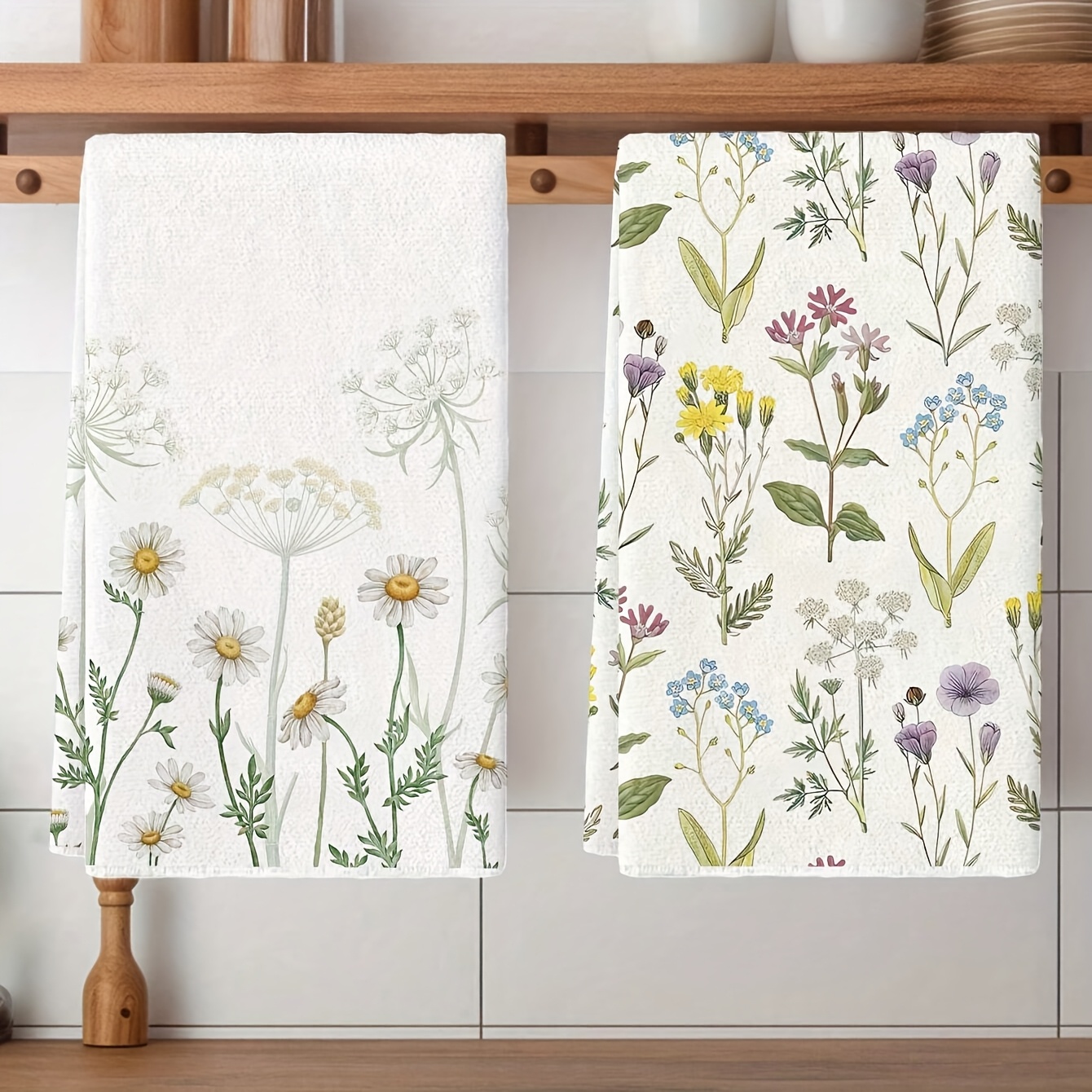 TEMU 2pcs Kitchen Tool Towels, Kitchen Dishcloths, Polyester Dish Towels With Floral Pattern, Dishwashing Cloths, Machine Washable, Ideal For Holiday