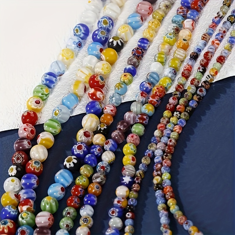 

100-40pcs 4-10mm Colorful Exquisite Flower Pattern Round Glass Loose Beads For Necklace Earrings Bracelet Diy Crafts Jewelry Making Supplies