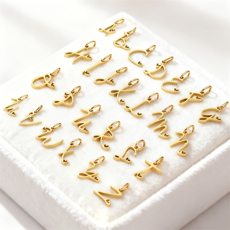 26pcs Heart-Shaped English Alphabet Charms, Stainless Steel Set