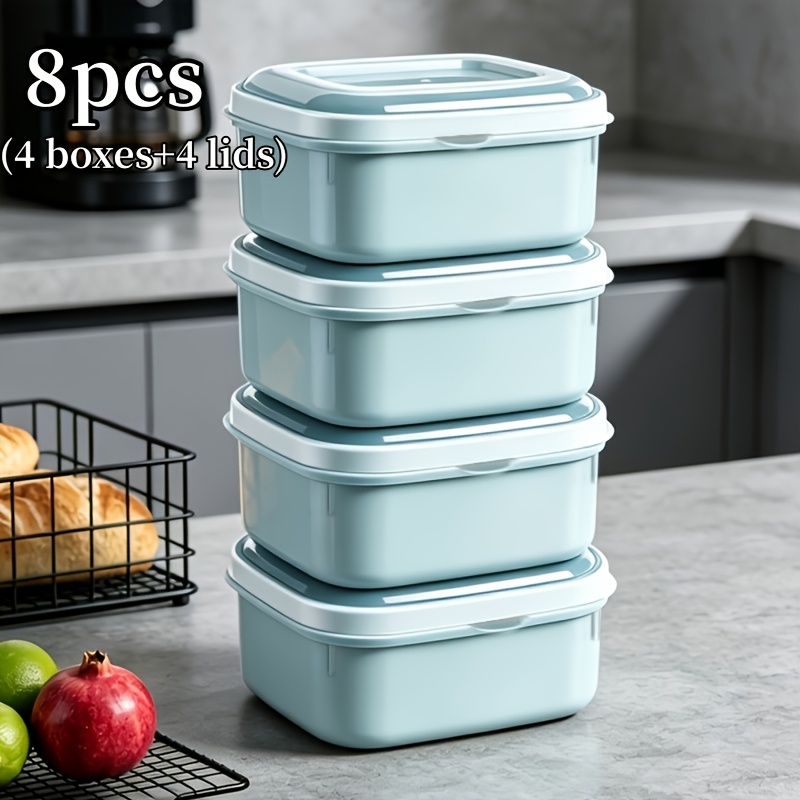 TEMU 8pcs Set (4pcs Containers And 4pcs Lids) Food Storage Containers, With Lids Food-grade Pp Material Fresh Boxes, Multiple Sizes Suitable For