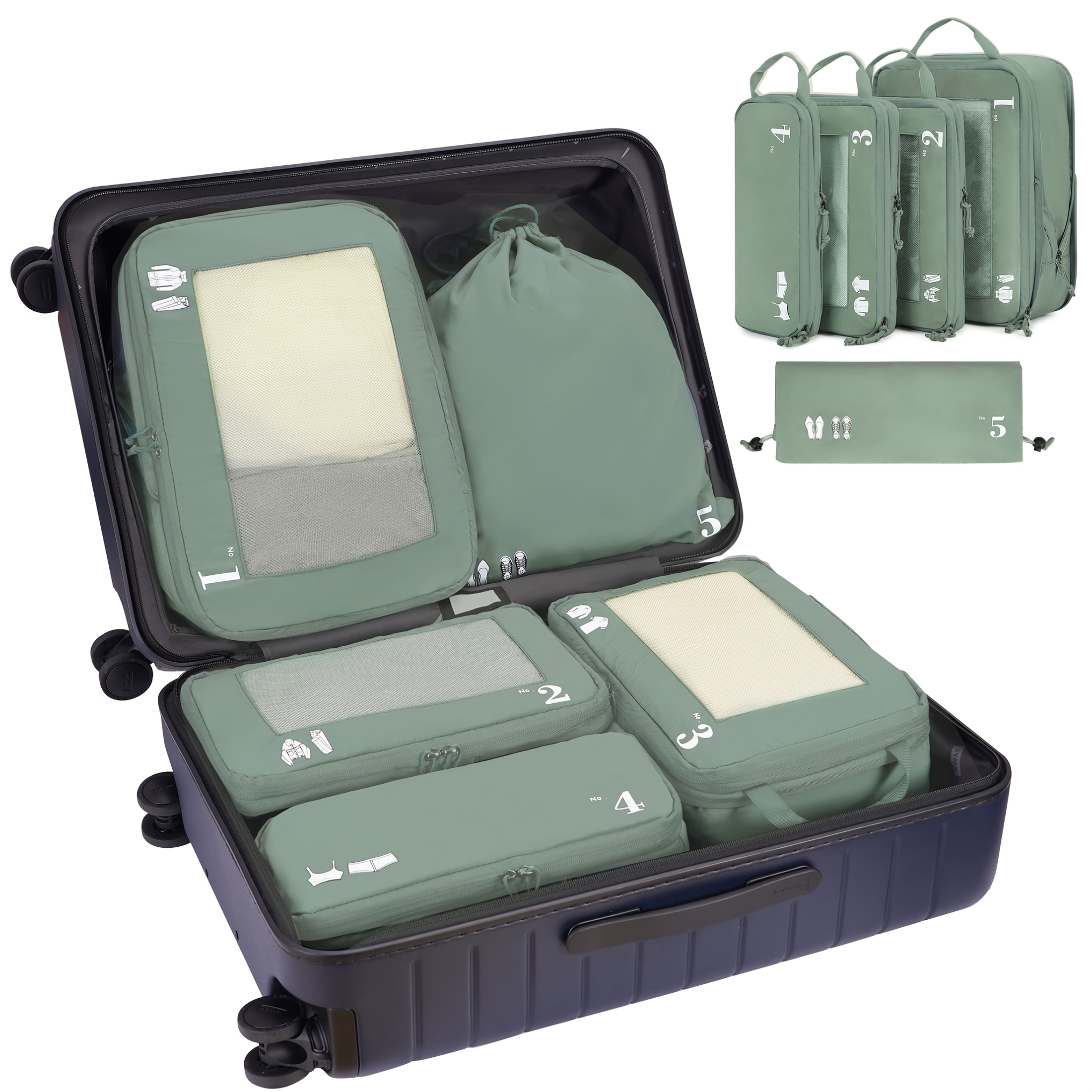 TEMU Compression Bags For Travel 5pcs Travel Packing Cubes Set Travel Storage Bags With Id Tag Luggage Packing Cubes Lightweight Storage Bags Travel