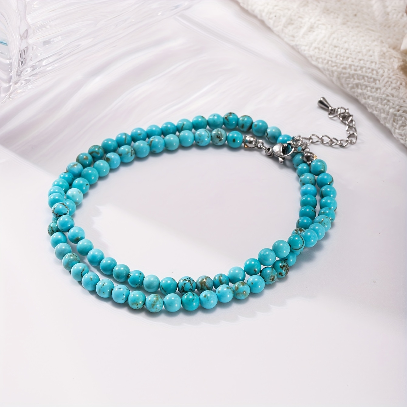 E-shop 1 Stück Türkis Halskette mit runden Perlen, handgefertigte stilvolle und elegante Halskette für den – Natürlicher Schmuck als Urlaubsaccessoire