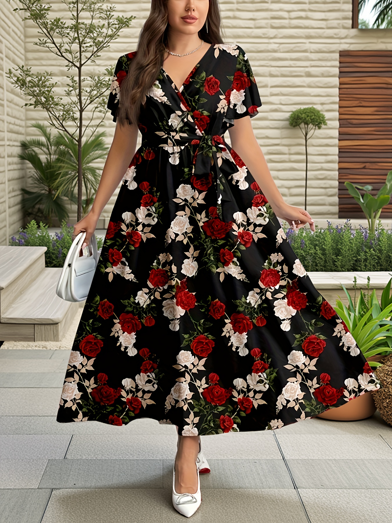 Plus Size * Floral Maxi Dress - A-Line Wedding Guest Dress with  retro floral dress sold on Temu United States