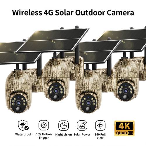 4g lte cellular solar security camera wireless outdoor no wifi need solar powered camera hunting farm trail camera with 360 4k 2 way audio waterproof for off grid ranch wildlife monitoring
