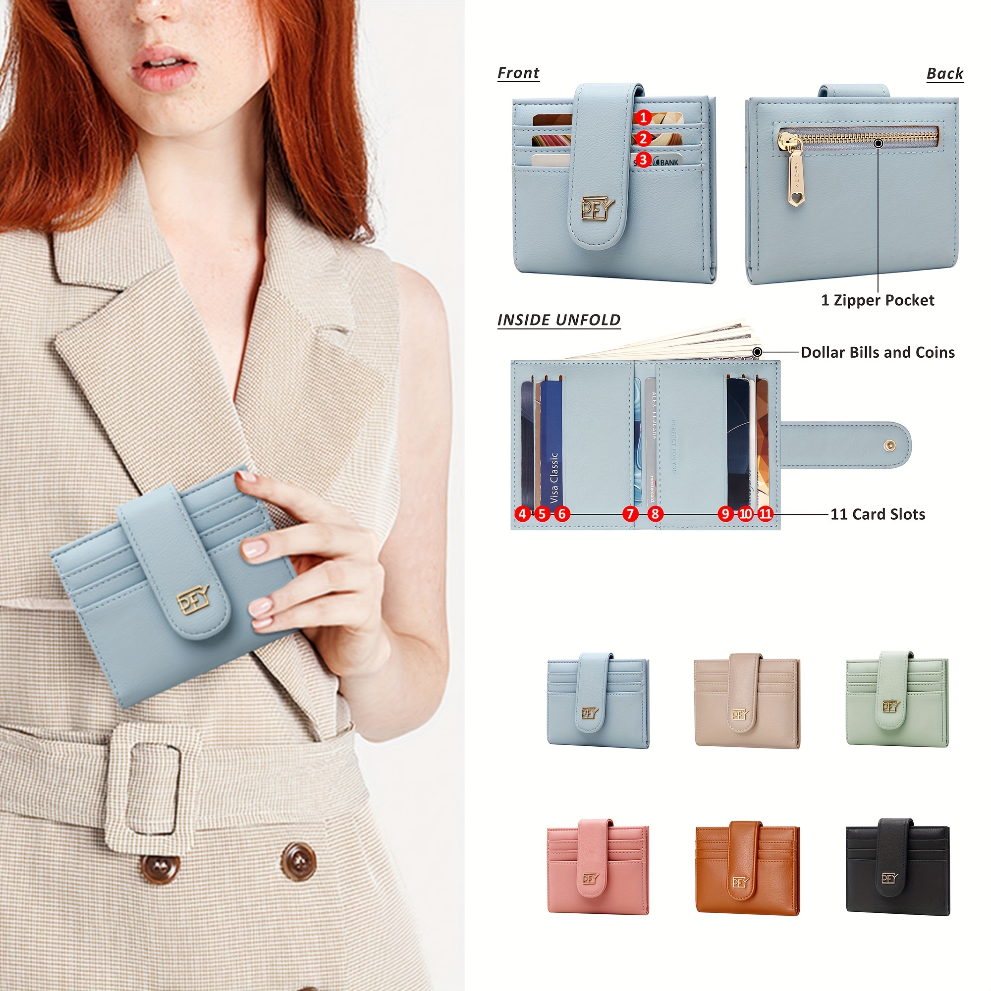 

Small Wallets For Women Slim Bifold Credit Card Holder Minimalist Zipper Coin Pocket