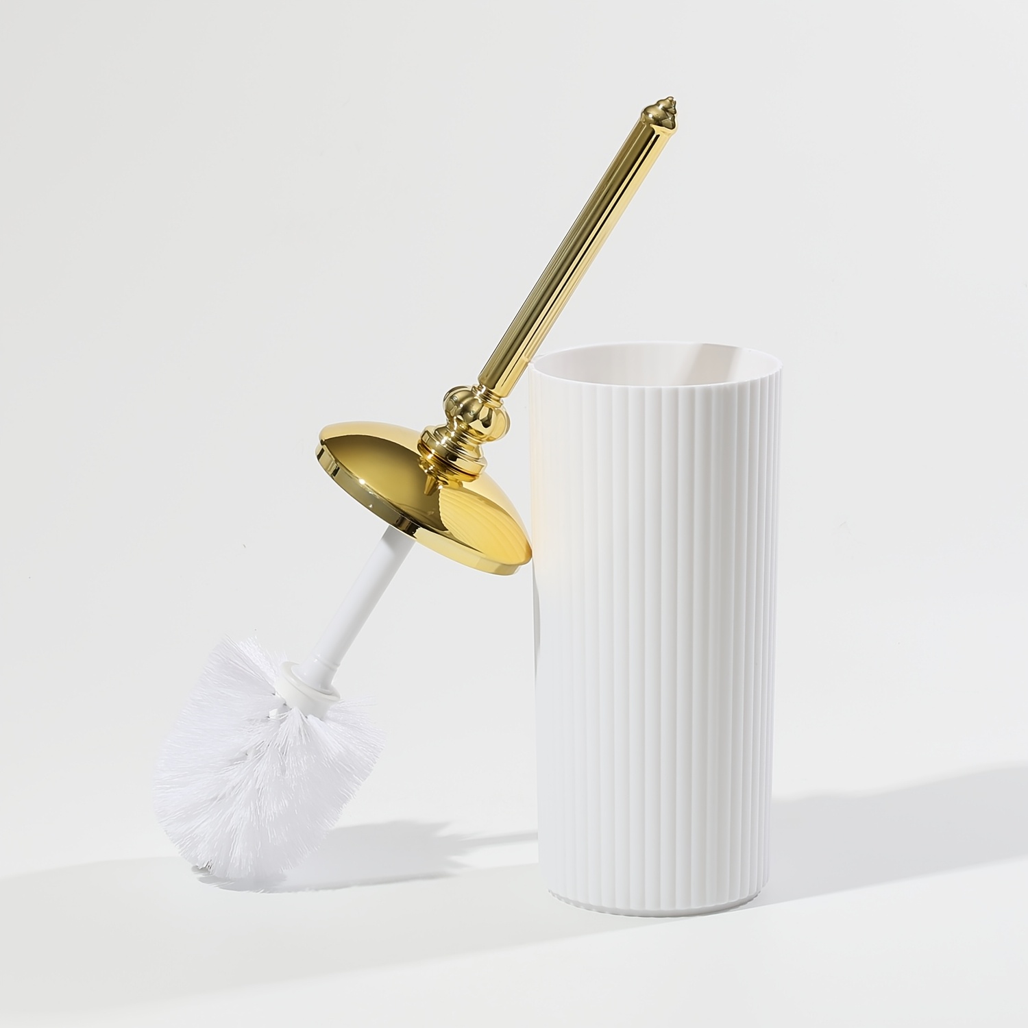 TEMU Thin Vertical Stripe Luxury Toilet Brush Set With Densely Planted Bristles For Deep Cleaning Of , Matte Thin Vertical Stripe Storage Cup, Long