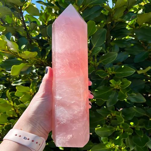1pc stunning large rose rose quartz crystal obelisk wand point mineral specimen decorative unique halloween easter valentines day gift for crystal enthusiasts