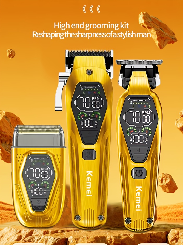 [Kit Toilettage Homme] Kemei Max KM-8551 Pro Tondeuse à Cheveux pour Hommes - Kit 3-en-1 Vintage Super Coiffeur avec Écran LED Incluant Tondeuse à Barbe et Rasoir, Rechargeable par USB, Batterie, 36V Tension Sécurisée, Outils de Coupe Professionnels, Accessoires Coiffeur, Design Élégant, Construction Durable, Tondeuses Haute Qualité, Passionnés de Toilettage, Essentiels de Toilettage, Kit de Toilettage Moderne, Tondeuses Durables, Kit de Toilettage pour Hommes, Toilettage Masculin, Outils de Coiffeur, Professionnels du Toilettage
