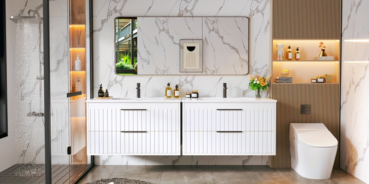 Modern Floating Vanity with Sink - Wall-Mounted Bathroom Cabinet with Soft Close Drawers 22 Modern Floating Vanity with Sink Detail