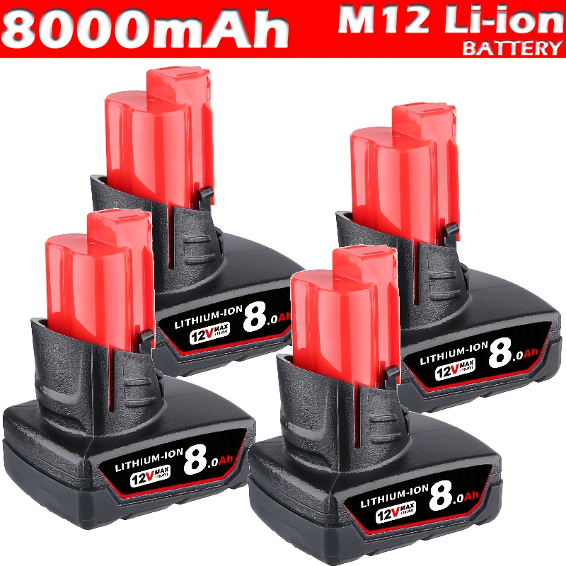 TEMU 4pcs 12v 8000mah Battery Replacement For M12 Lithium Battery 12 Volt Battery Compatible With 48-11-2420 48-11-2401 48-11-2402 48-11-2430