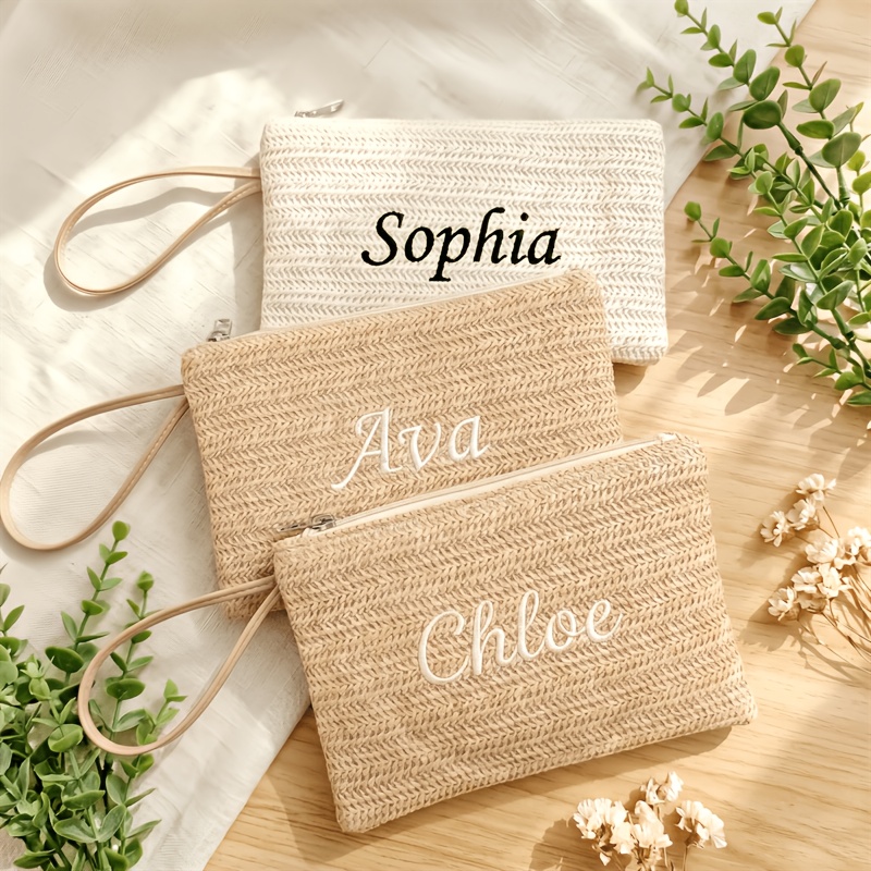 TEMU Pochette tissée personnalisée, bracelet brodé avec nom, cadeau de d', cadeau pour meilleure , cadeau de mariage