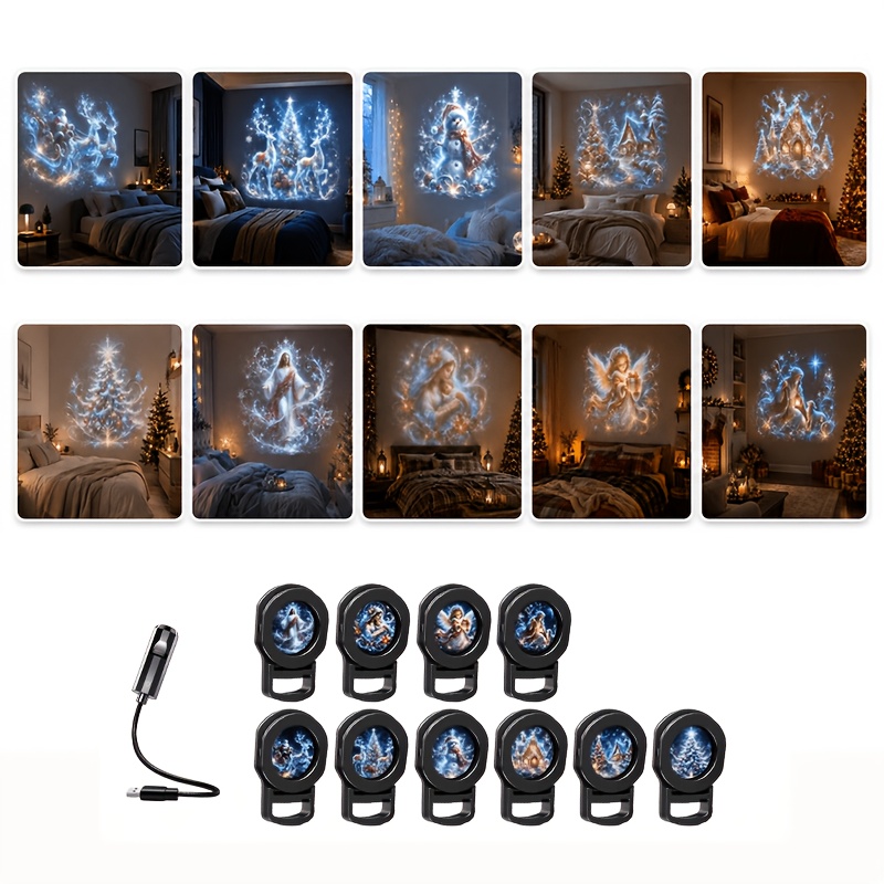 TEMU Christmas Projection Night Light, With Multiple Interchangeable Holiday Patterns, Mini Led Wall Projector, Suitable For Bedroom, Living Room,