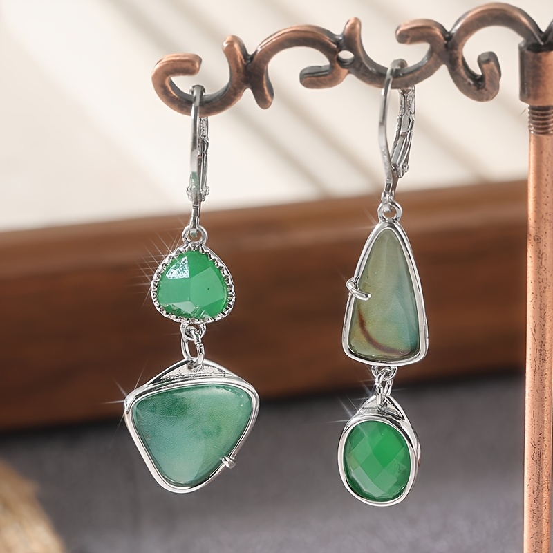 Image of 1-pair Bohemian Vintage Green & Turquoise Drop Pendant Earrings Suitable For Women's Beachwear, Parties, Music Festivals - Jewelry With Synthetic Turquoise Stones, Daily Wear, Retro Festival Outfits