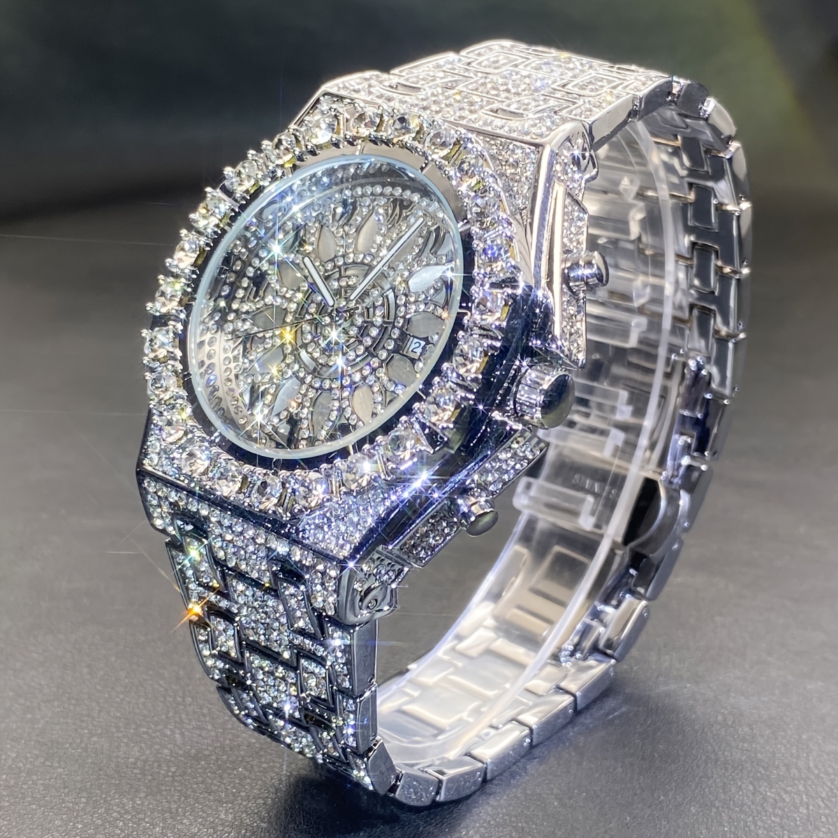 Image of Luxury For Men, Date Night Party Fashion -the-dark Quartz Clock, Hip-hop Synthetic Rhinestone Sparkling Jewelry Wristwatch, In Multiple Colors, Perfect For Couple's Matching