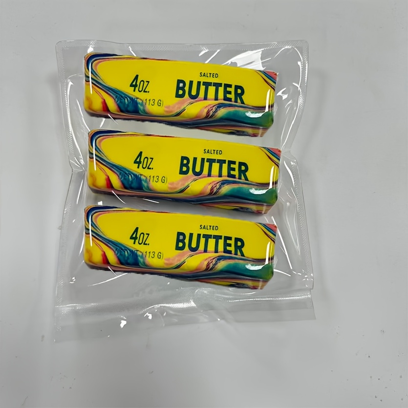 Image of 3pcs Colorful Flowery Yellow Butter Stick Extrusion Toy, Suitable For Kneading And Squeezing, Providing An Extremely Fun And Experience. This Toy Features A Slow-release Design And In Random Styles.