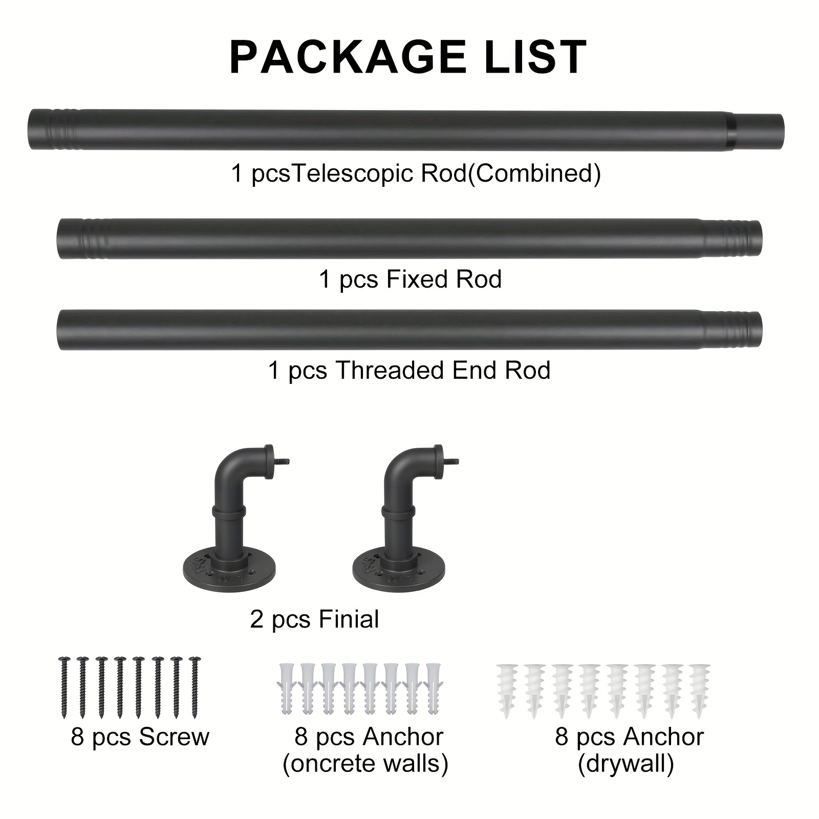 Image of Curtain Rods For Windows, 1 Inch Industrial Curtain Rod, Wrap Around Black Indoor/outdoor Curtain Rod, Room Divider Adjustable Curtain Rod