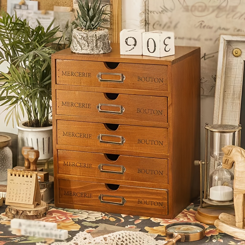 изображение предмета деревянный 5-ярусный шкаф для хранения в ящиках, настольный органайзер для ювелирных изделий, деревянный бокс для хранения косметики, коробка для хранения мелочей