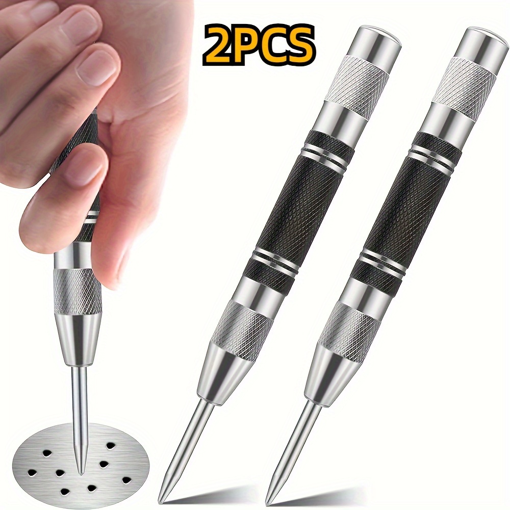 

2pcs Heavy Duty Automatic Center Punch, 5'' Premium Steel Spring Loaded Center Hole Punch, Adjustable Spring Impact Center Marker Scriber Tool For Metel, Plastics, Wood