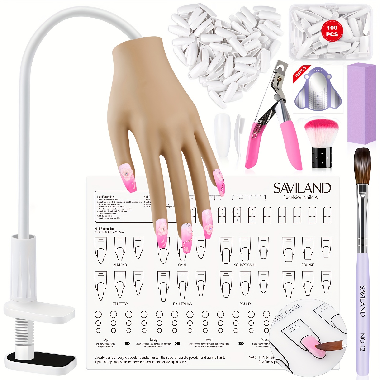 

Saviland Silicone Practice Hand For Acrylic Nails, Upgraded Flexible Moveable Fake Hands With No Breaking Or Falling, Manicure Training Hand Nail Kit With 100pcs Nails Tips Home Salon Christmas Gift