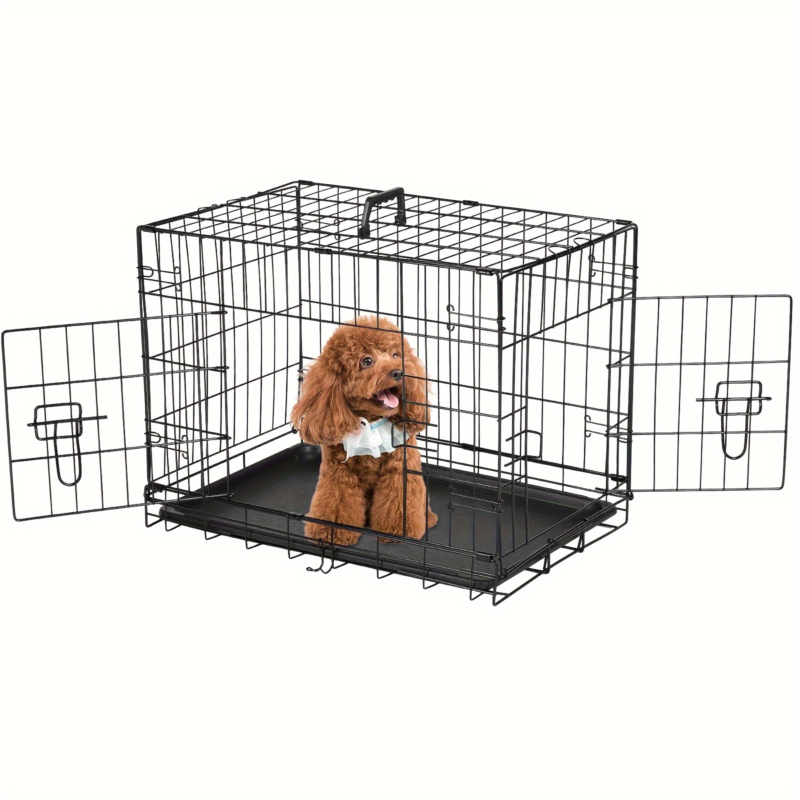 

36 Inch Small Metal Cages With Double Door, Wire Kennel With Divider Panel, Leak-proof Pan Tray, Folding Portable For Indoor