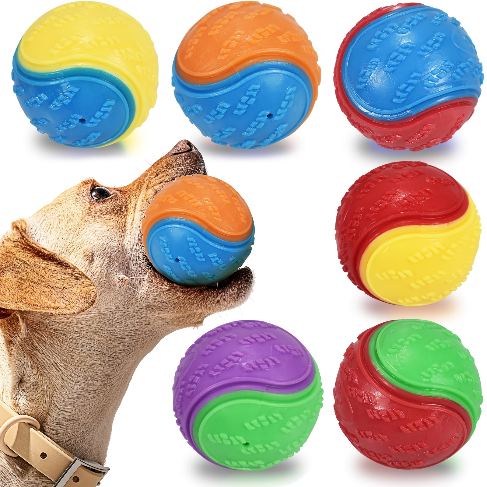 TEMU 1/3/6pcs Squeaky Dog Balls, Puppy Pet Chew Balls Teething Balls 2, 5in, High Bouncy Dog Ball For Interactive Playing, Dog Toys Balls For