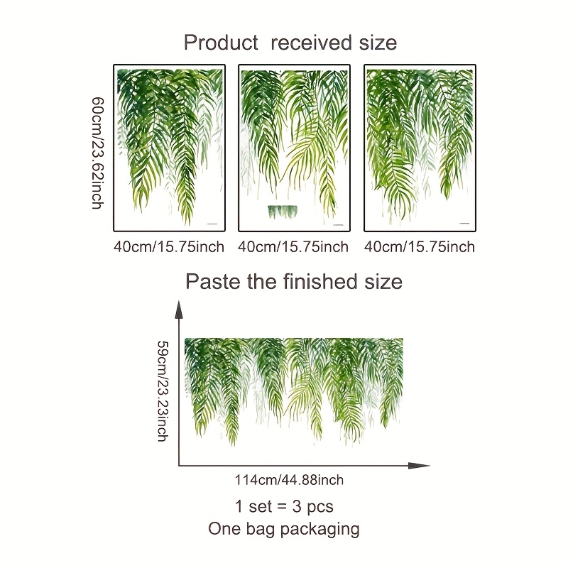 Image of Large Hanging Green Leaves Wall Decals - And Stick Bamboo Vine & Leaf Wall Stickers, Removable -themed Wall Art For Bedroom, Living Room, Bathroom, Home Office Decor, Easy To Apply, Seasonal Decor